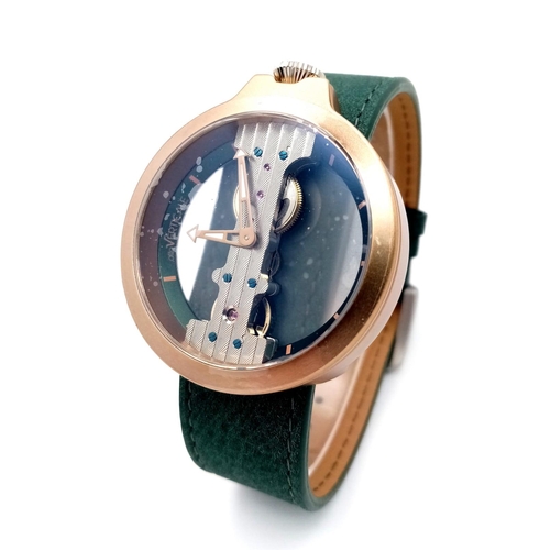 460 - A Verticale Mechanical Top Winder Gents Watch. Green leather strap. Ceramic gilded skeleton case - 4... 