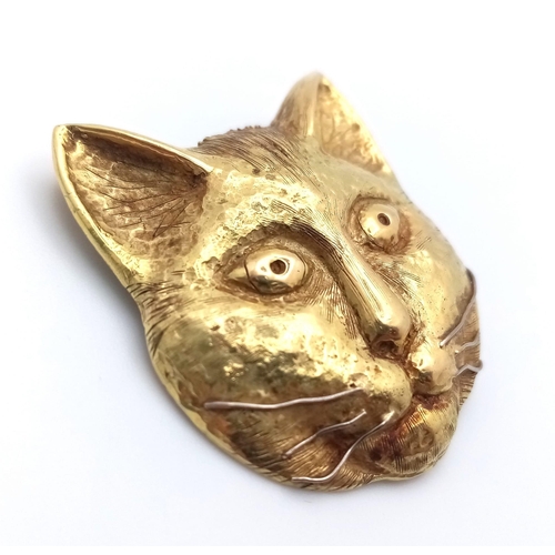 5 - An 18K Yellow Gold (tested) Pussy Face Pendant! 3.5cm x 3cm. 11.45g weight.