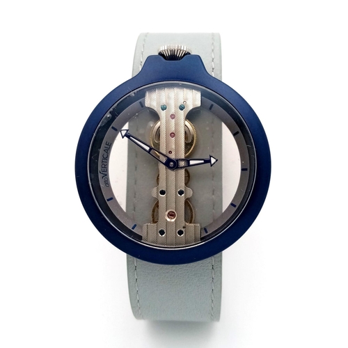 779 - A Verticale Mechanical Top Winder Gents Watch. Blue leatherstrap. Ceramic blue skeleton case - 42mm.... 