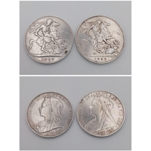 857 - Withdrawn - 
Two Queen Victoria Silver Crown Coins - 1895 and 1898. Please see photos for conditions... 