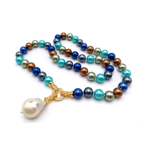 1174 - A Head-Turning Multi-Colour South Sea Pearl Shell Necklace with a Baroque Pearl Pendant. Electrifyin... 