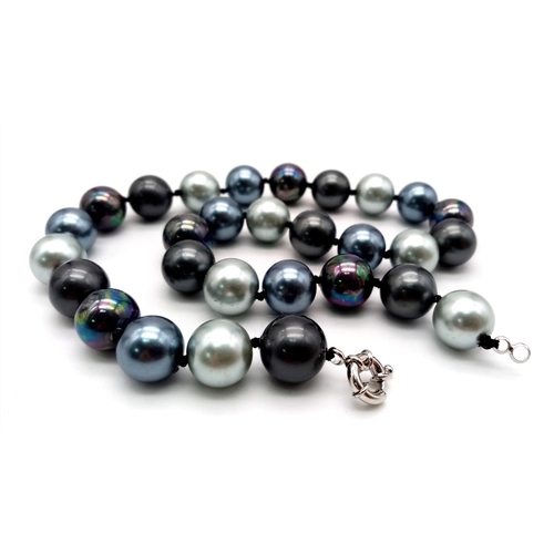 1424 - A Mysterious Metallic Shades of Grey and Silver South Sea Pearl Shell Necklace. 12mm beads. 42cm len... 