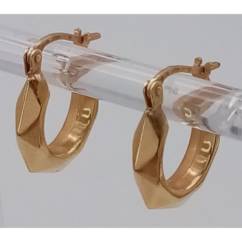 1459 - A Pair of 9K Yellow Gold Hexagonal Earrings. 1.4g weight.