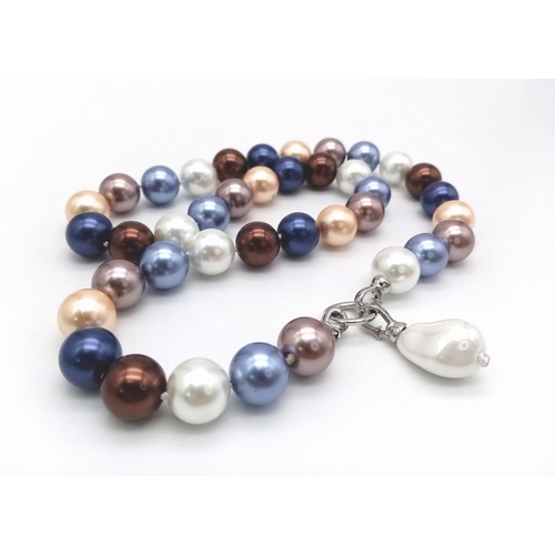 310 - A Vibrant  Multi-Colour South Sea Pearl Shell Bead Necklace with a Baroque Pearl Pendant. Lovely met... 