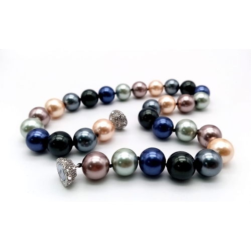 639 - An Eye-Catching Multi-Colour South Sea Pearl Shell Necklace with Fancy Glitterball Clasp. Large 14mm... 