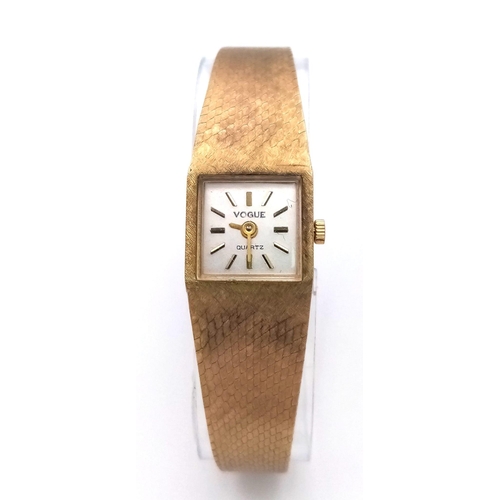 660 - A Vogue Quartz 9K Gold Ladies Watch. 9k gold bracelet and case - 15mm width. 25.74g weight. Approx g... 