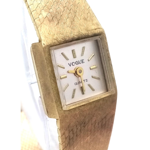 660 - A Vogue Quartz 9K Gold Ladies Watch. 9k gold bracelet and case - 15mm width. 25.74g weight. Approx g... 