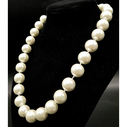 776 - A Bright White South Sea Pearl Shell Necklace. Large 14mm beads. Necklace length - 42cm