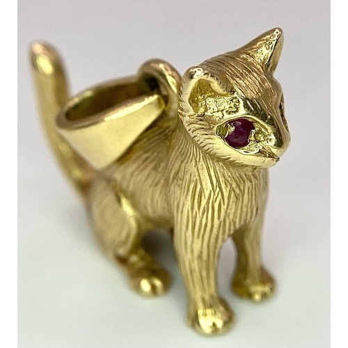 10 - A Beautiful Vintage 9K Gold Pussy Pendant - With Ruby Eyes!
2.5cm. 8.8g weight.