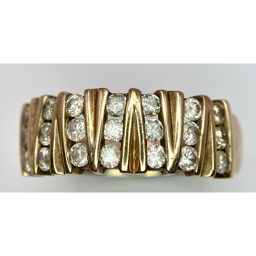 23 - A Vintage 9K Yellow Gold 21 Diamond Ring. 1ctw of brilliant round cut diamonds. Size T. 5.9g total w... 