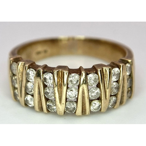 23 - A Vintage 9K Yellow Gold 21 Diamond Ring. 1ctw of brilliant round cut diamonds. Size T. 5.9g total w... 