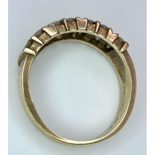 23 - A Vintage 9K Yellow Gold 21 Diamond Ring. 1ctw of brilliant round cut diamonds. Size T. 5.9g total w... 