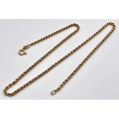 3 - A Vintage 9K Yellow Gold Rope Necklace. 38cm. 7.36g weight.