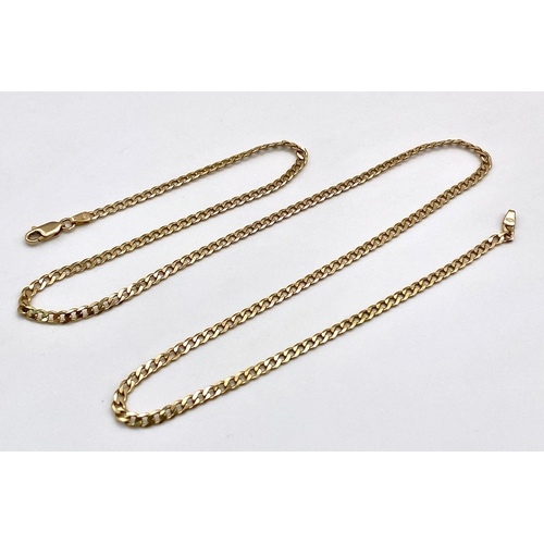 6 - A 9K Yellow Gold Flat Curb Link Chain/Necklace. 54cm length. 8.5g weight.