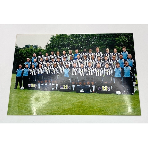 682 - Two Signed Newcastle Legend Pictures: Alans Shearer and Sir Bobby Robson - Plus a team photo. 12.5 x... 