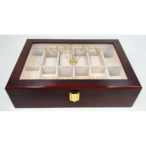 247 - A 12 Watch Display Case - Perfect for Rolex Watches. Polished veneer exterior. Plush interior. 26 x ... 