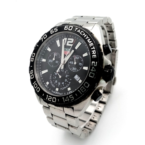 836 - A Tag Heuer Formula Chronograph Gents Watch. Stainless steel bracelet and case - 43mm. Black dial wi... 