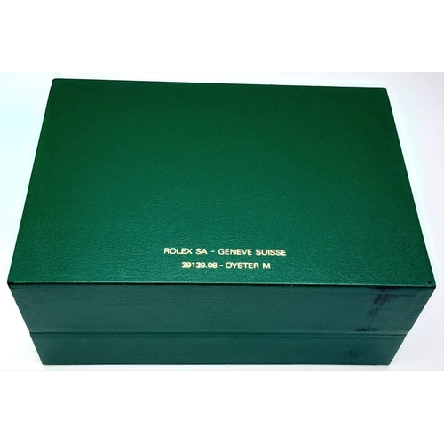 1366 - A Rolex Branded Single Watch Case. Ruffled green exterior. Cream interior. Slightly used with a few ... 