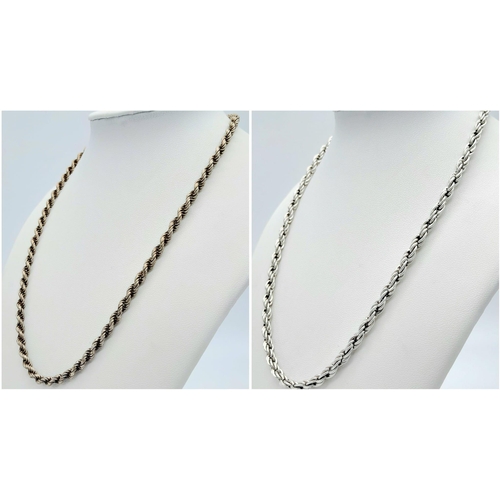 1378 - Two Sterling Silver Rope Necklaces. Both 42cm. 38.3g total weight.