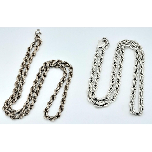 1378 - Two Sterling Silver Rope Necklaces. Both 42cm. 38.3g total weight.