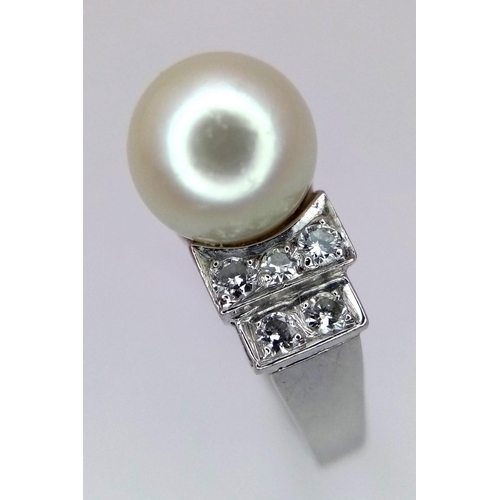 1241 - A PLATINUM DIAMOND & PEARL RING - 0.30CT. 5.7G. SIZE N.