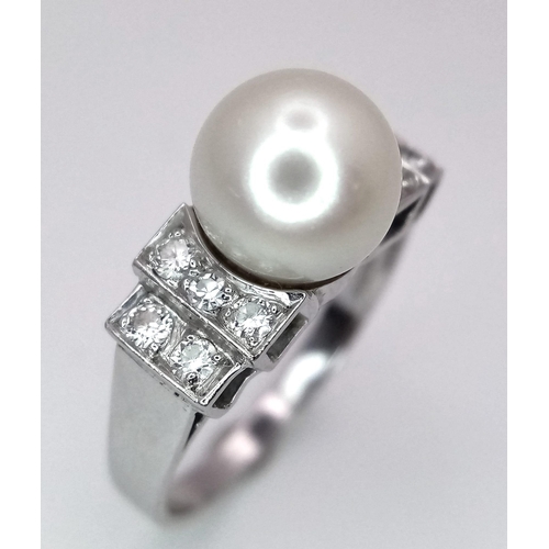 1241 - A PLATINUM DIAMOND & PEARL RING - 0.30CT. 5.7G. SIZE N.