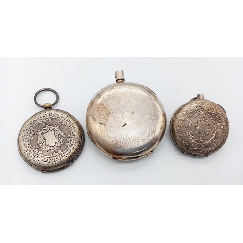 1722 - A Parcel of Three Antique Silver Watch Cases. 34mm, 38mm and 48mm. All silver marked, two being 935 ... 