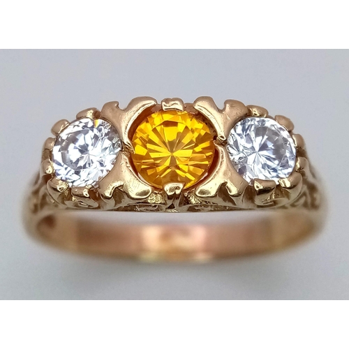 1695 - A 9k yellow gold CZ set gypsy style Ring, 3.6g (clear cz:4mm/yellow cz:5mm), size Q 1/2

ref: SH1295... 