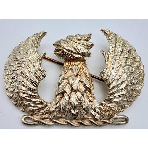 1540 - A 1977 (Jubilee Year) London Hallmarked Silver Phoenix Bar Brooch. 5cm Wide. 20.56g total weight.