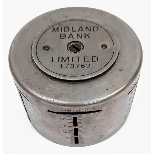 1598 - Four Collectible Vintage Home-Safe Metal Coin Boxes. Two Midland bank, one Barclays, and a Lloyds. N... 