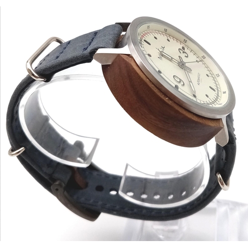 1658 - A Mistura Automatic Master Edition Gents Watch. Blue leather strap. Wood and stainless steel case - ... 