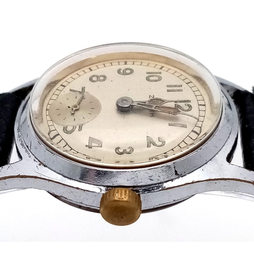 1192 - A Vintage Zenith Ladies Watch. Brown leather strap. Stainless steel case - 28mm. Silver tone dial wi... 