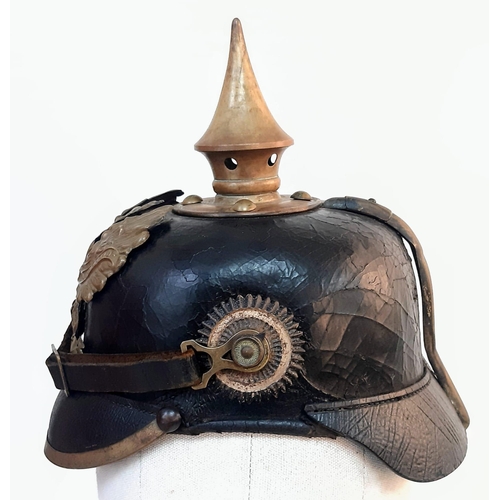 90 - WW1 1895 Model Imperial German Pickelhaube with chinstrap and cockles. Unit marked to the 70th
(Rhen... 