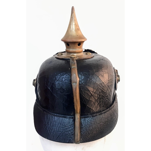 90 - WW1 1895 Model Imperial German Pickelhaube with chinstrap and cockles. Unit marked to the 70th
(Rhen... 