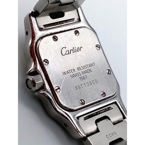 102 - A Cartier Bi-Metal Santos Quartz Ladies Watch. Stainless steel bracelet with gold screws. Bi-metal c... 