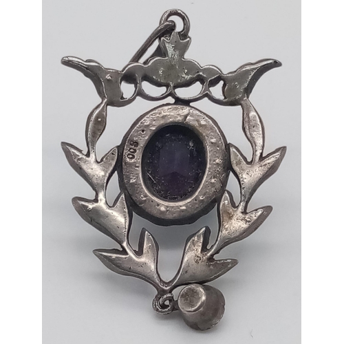 1129 - A vintage 800 silver oval Amethyst with multiple cluster stone pendant. Total weight 4.22G. Please s... 