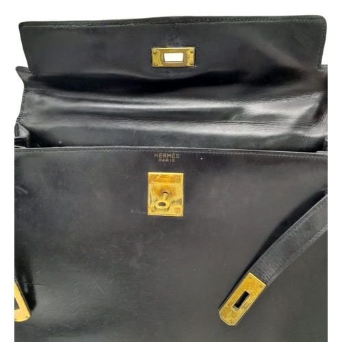 120 - A Vintage Hermes Kelly Handbag with Padlock (missing key) and Belt. Interior Pocket. A Restoration P... 