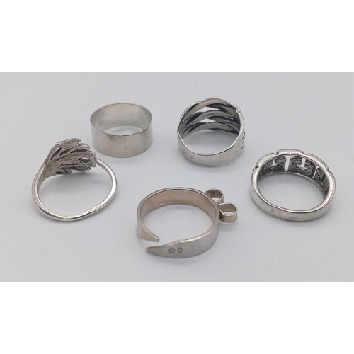 1257 - A Sterling silver collection of 5x rings. All size P, total weight 17.5g

ref: SH1285I