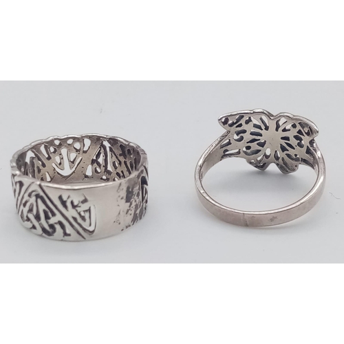 1309 - 2 X STERLING SILVER RINGS TO INCLUDE: A BUTTERFLY RING & A FANCY BAND RING 6G BOTH SIZE N

ref: SC 3... 