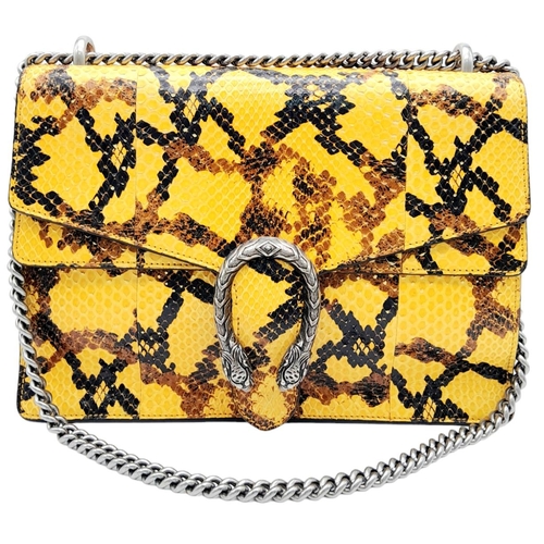 141 - A Gucci Dionysus Python Pochette. With Silver Metal Hardware and Convertible Silver Metal Chain Stra... 