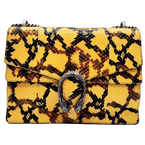 141 - A Gucci Dionysus Python Pochette. With Silver Metal Hardware and Convertible Silver Metal Chain Stra... 