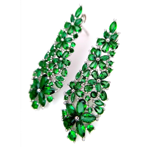 1431 - A Pair of Pave Green Stone Drop 925 Silver Earrings. 4cm drop.