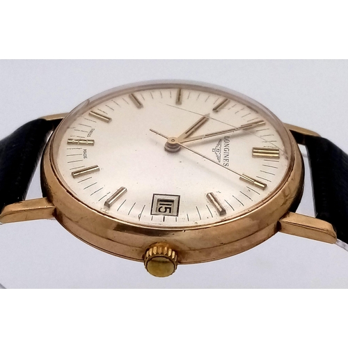 157 - A VINTAGE 9K GOLD LONGINE GENTS WATCH ,MANUAL MOVEMENT IN ORIGINAL BOX WITH LOGINE BOOKLET .(HAS A S... 