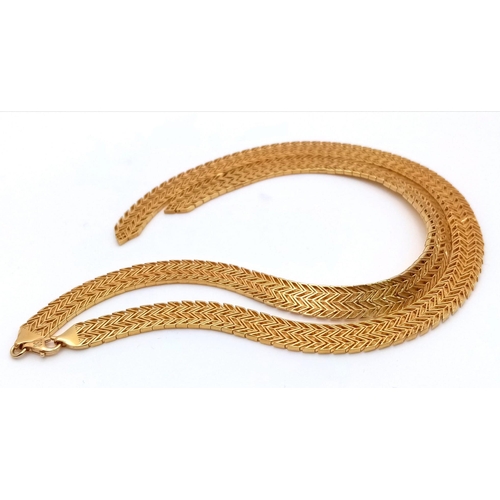 16 - An Elegant 18K Gold Flat Scale Link Necklace with Twin Tassel Extenders. 48cm length. 35.25g weight.