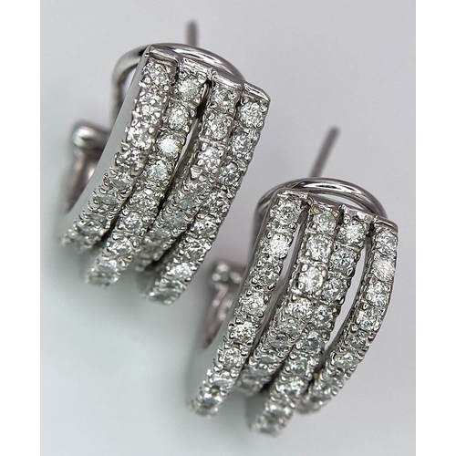 180 - A PAIR OF 18K WHITE GOLD DIAMOND EARRINGS. TOTAL WEIGHT 9.8G