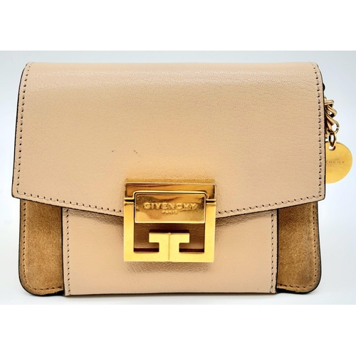 199 - A Givenchy Mini GV3 Pink Cross Body Bag with Gold-Tone Hardware. Leather Exterior with Tonal Suede T... 