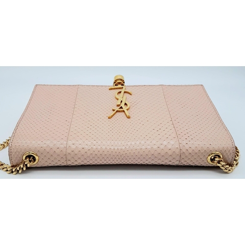 220 - A Pink Saint Laurent Classic Monogram Python Medium Kate Tassel Bag. Gold Hardware. 9.5 inch W x 6 i... 