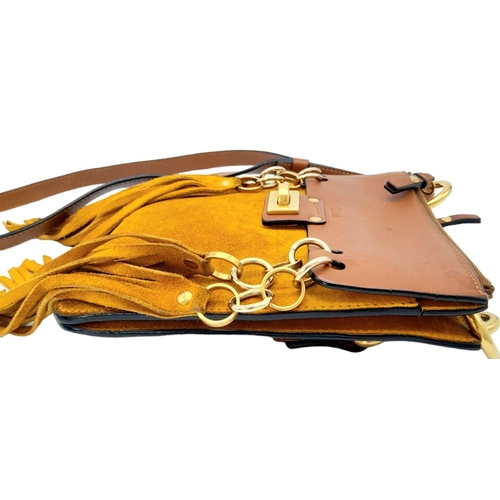 227 - A Chloe Brown and Mustard 'Jane' Shoulder Bag. Leather and suede exterior with gold-toned hardware, ... 