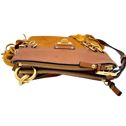 227 - A Chloe Brown and Mustard 'Jane' Shoulder Bag. Leather and suede exterior with gold-toned hardware, ... 