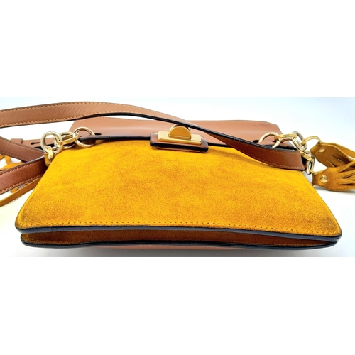 227 - A Chloe Brown and Mustard 'Jane' Shoulder Bag. Leather and suede exterior with gold-toned hardware, ... 